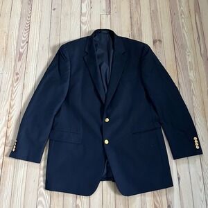 Lauren Ralph Lauren Mens 44L‎ Navy Blue 100% Wool 2-Button Blazer Gold Buttons